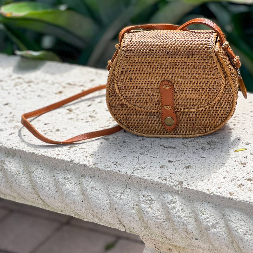 Rattan Saddle Crossbody Bag