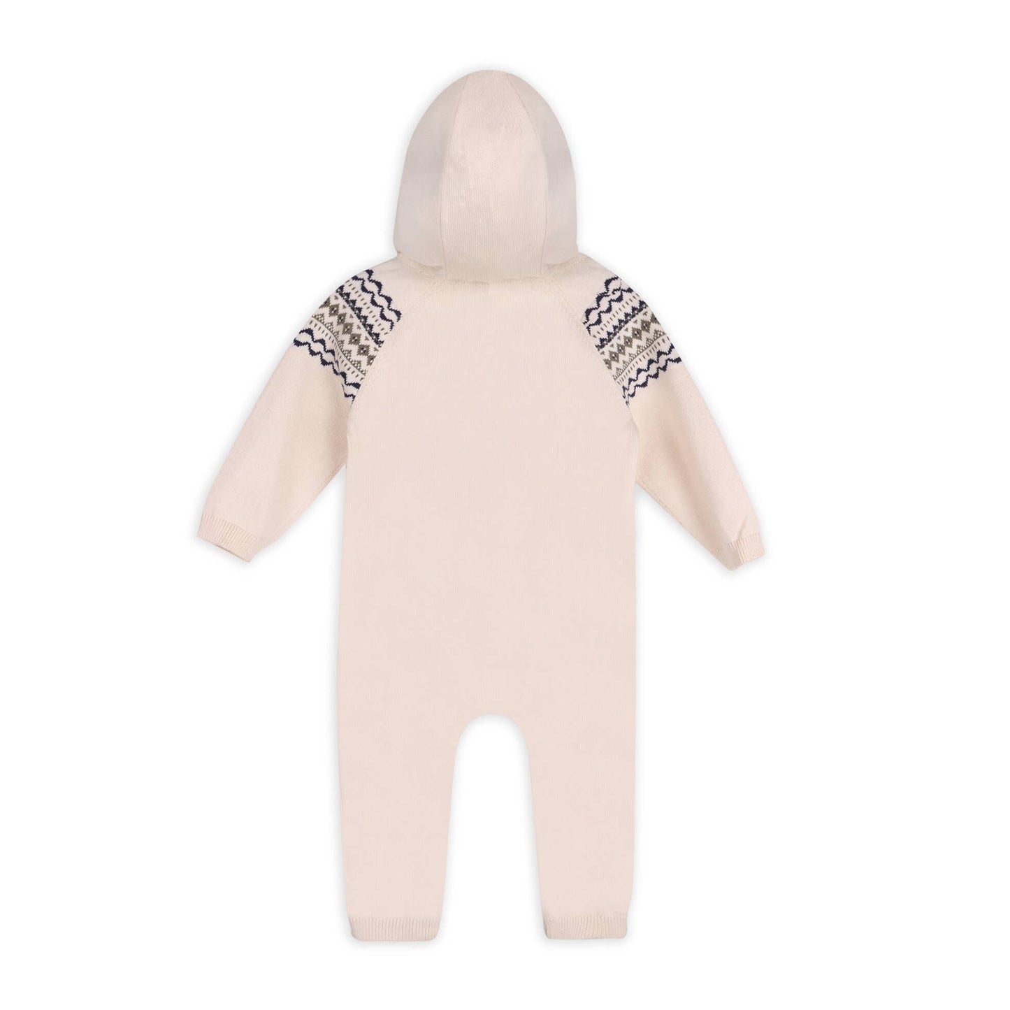 Fair Isle Jacquard Sweater Knit Baby Hooded Jumpsuit
