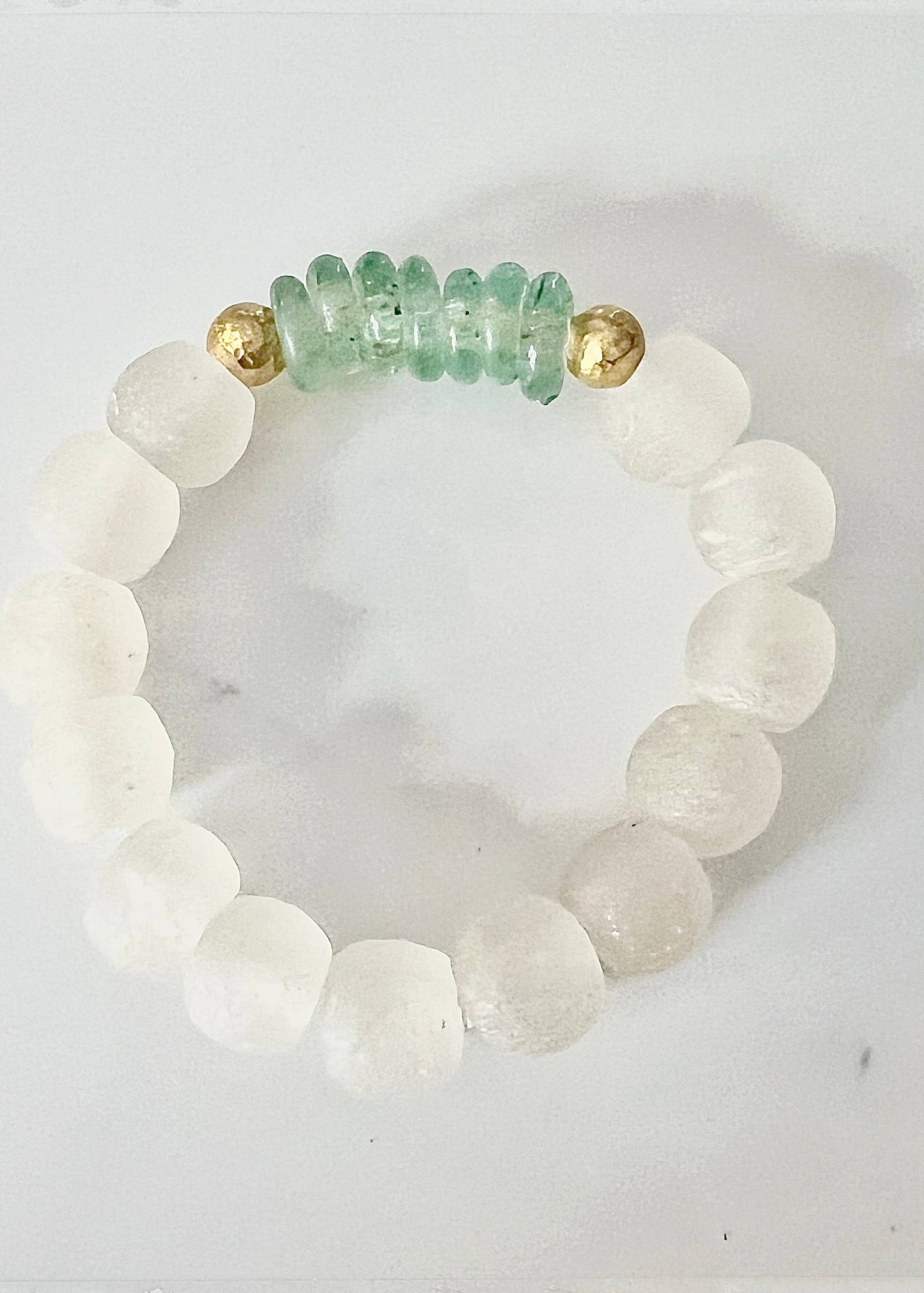 Recycled Glass & Rondelle Bead Stretch Bracelet Stacking: 7”