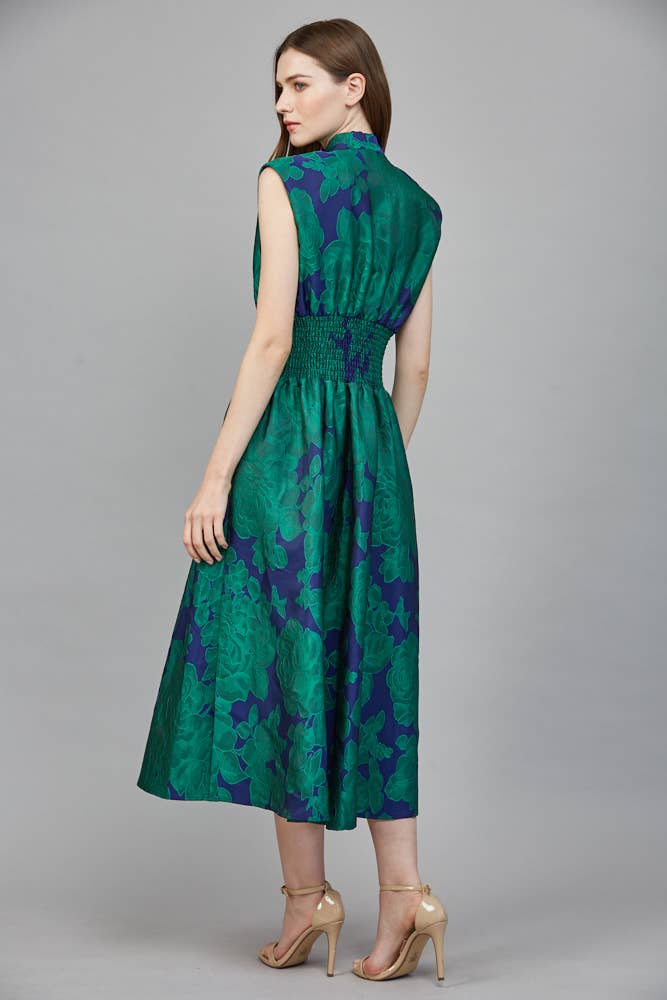 Fiona Floral Jacquard Zip Front Midi Dress