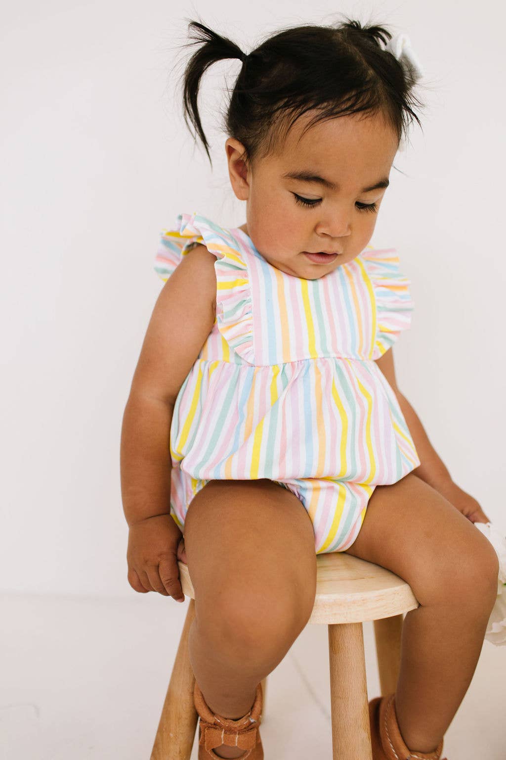 Amelia Romper in Pastel Stripe