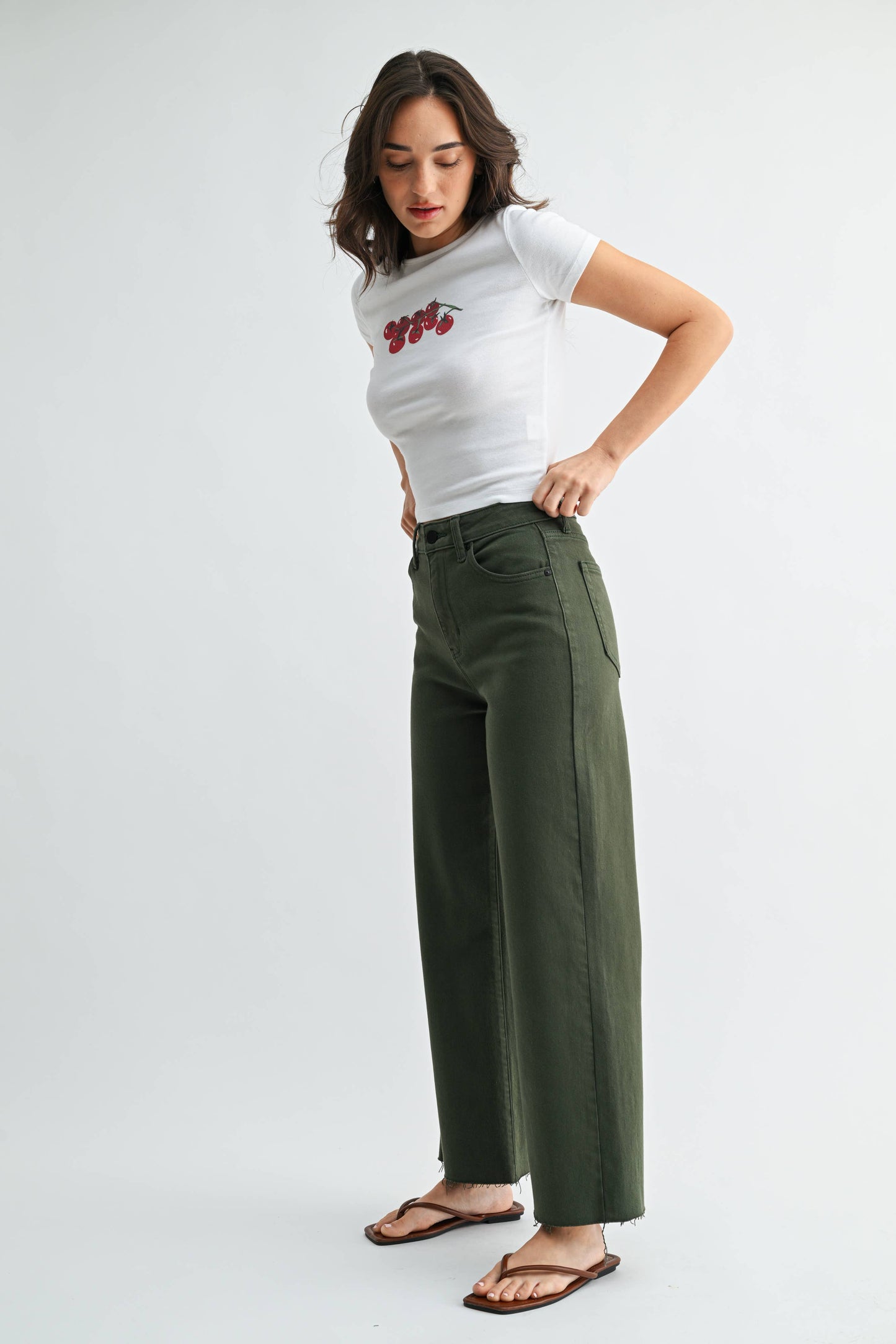 Scissor Cut Wide Leg Jean -Olive