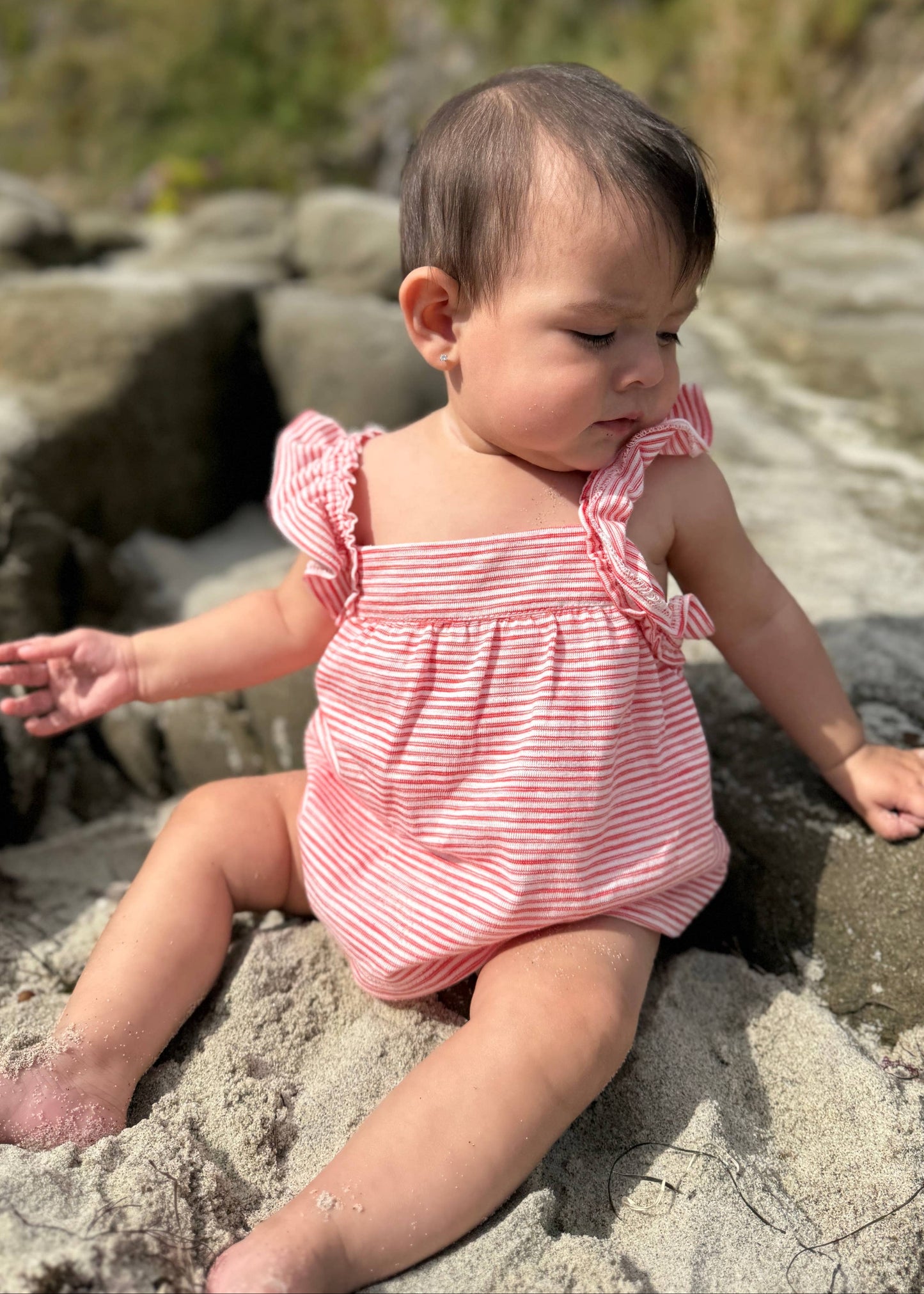 Maggie Red Stripe Romper