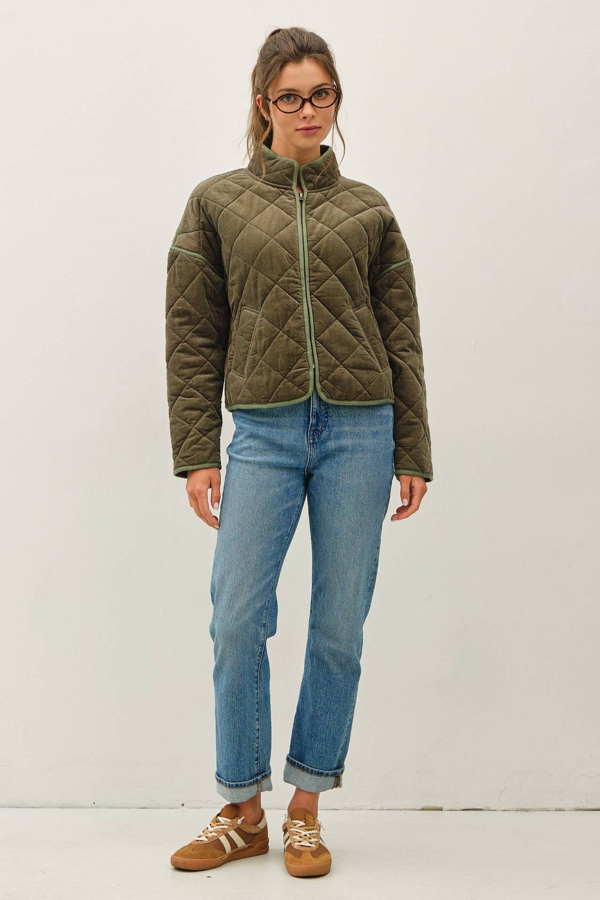 CORDUROY QUILTING CROPPED JACKET : GOLDEN BROWN / L