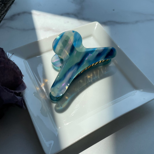 French Claw in Milky Way | Light Dark Blue Glitter Swirl Acetate Claw
