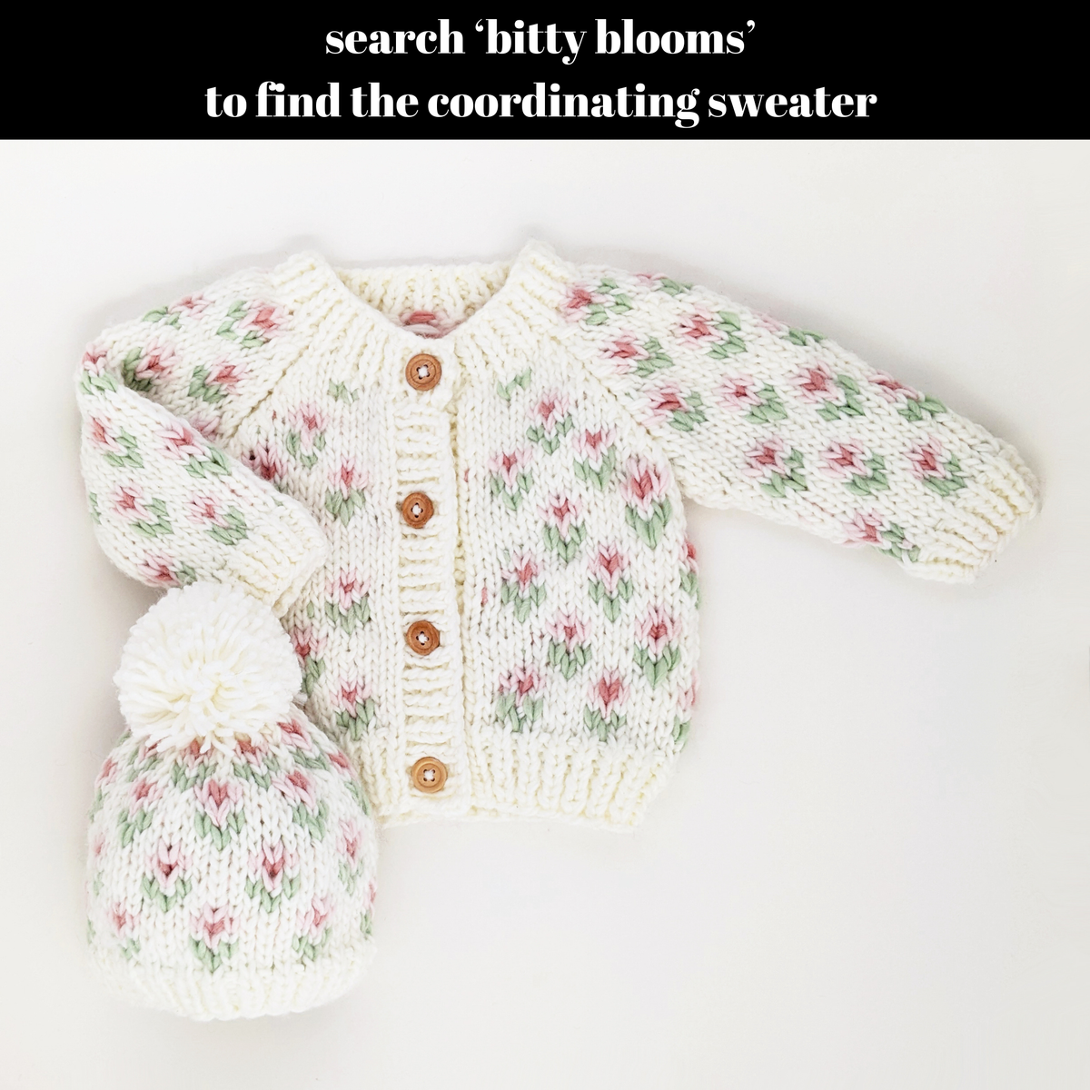 Bitty Blooms White Beanie Hat Baby & Kids: Medium (6-24 months)