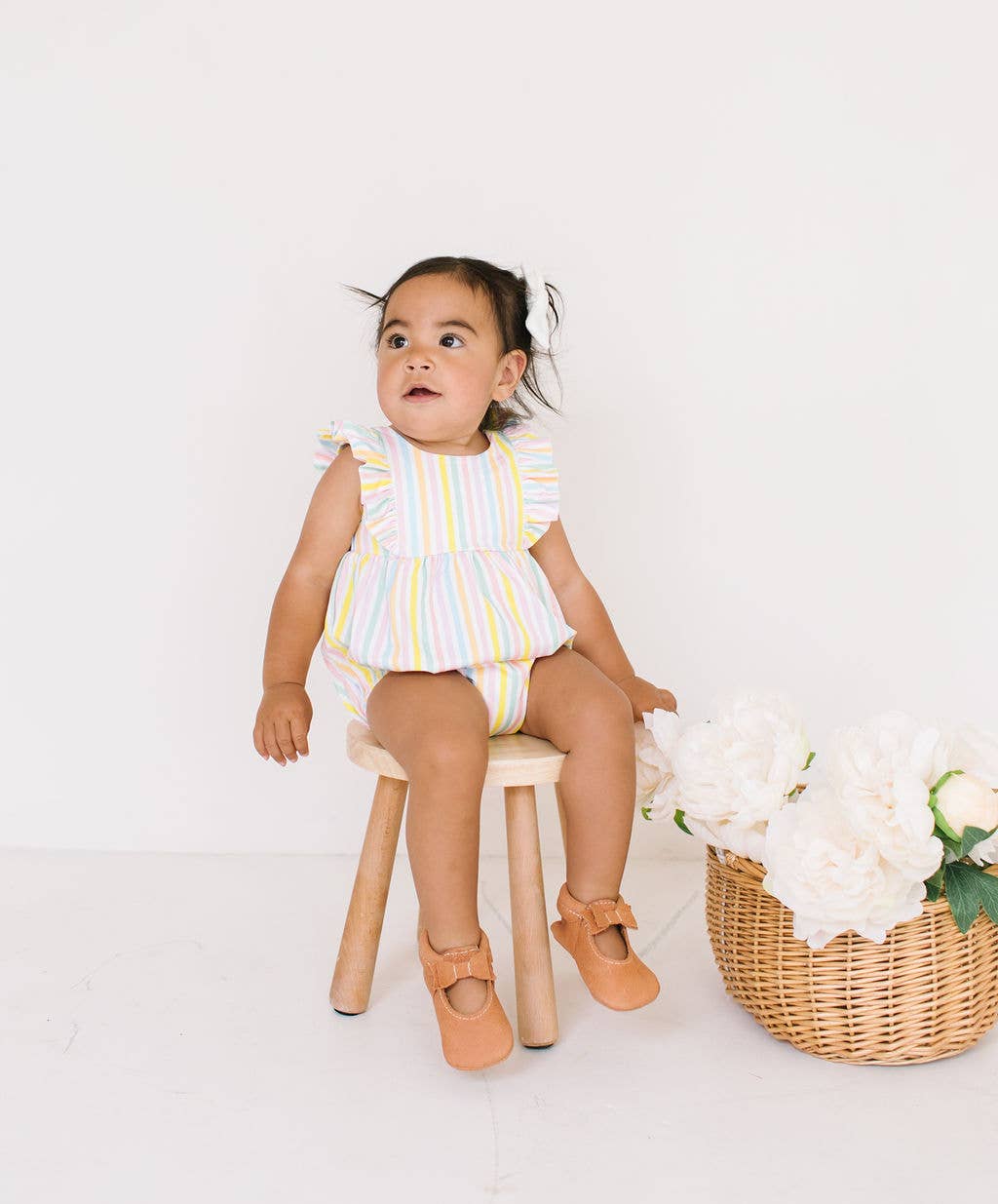 Amelia Romper in Pastel Stripe