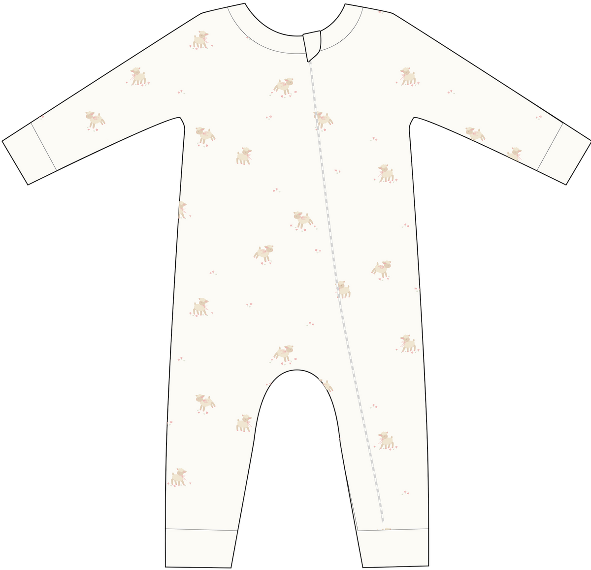 Organic Layette  Zipper Romper Lamb Baby Newborn Gift: Cream / 0-3m