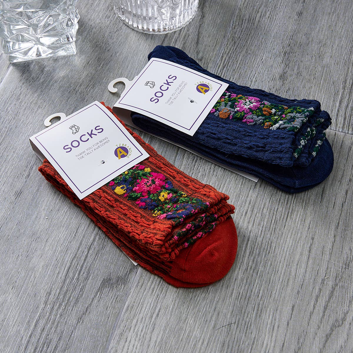 Rufia - Vintage Floral Print Summer Socks: NAVY / AVERAGE