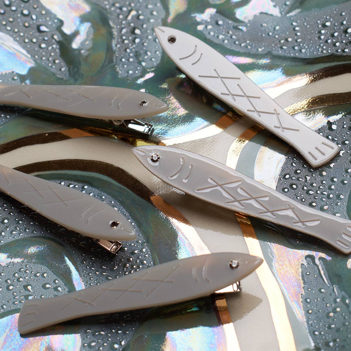 Sardine Clip Set - Silver Acetate Fish Alligator Hair Clips