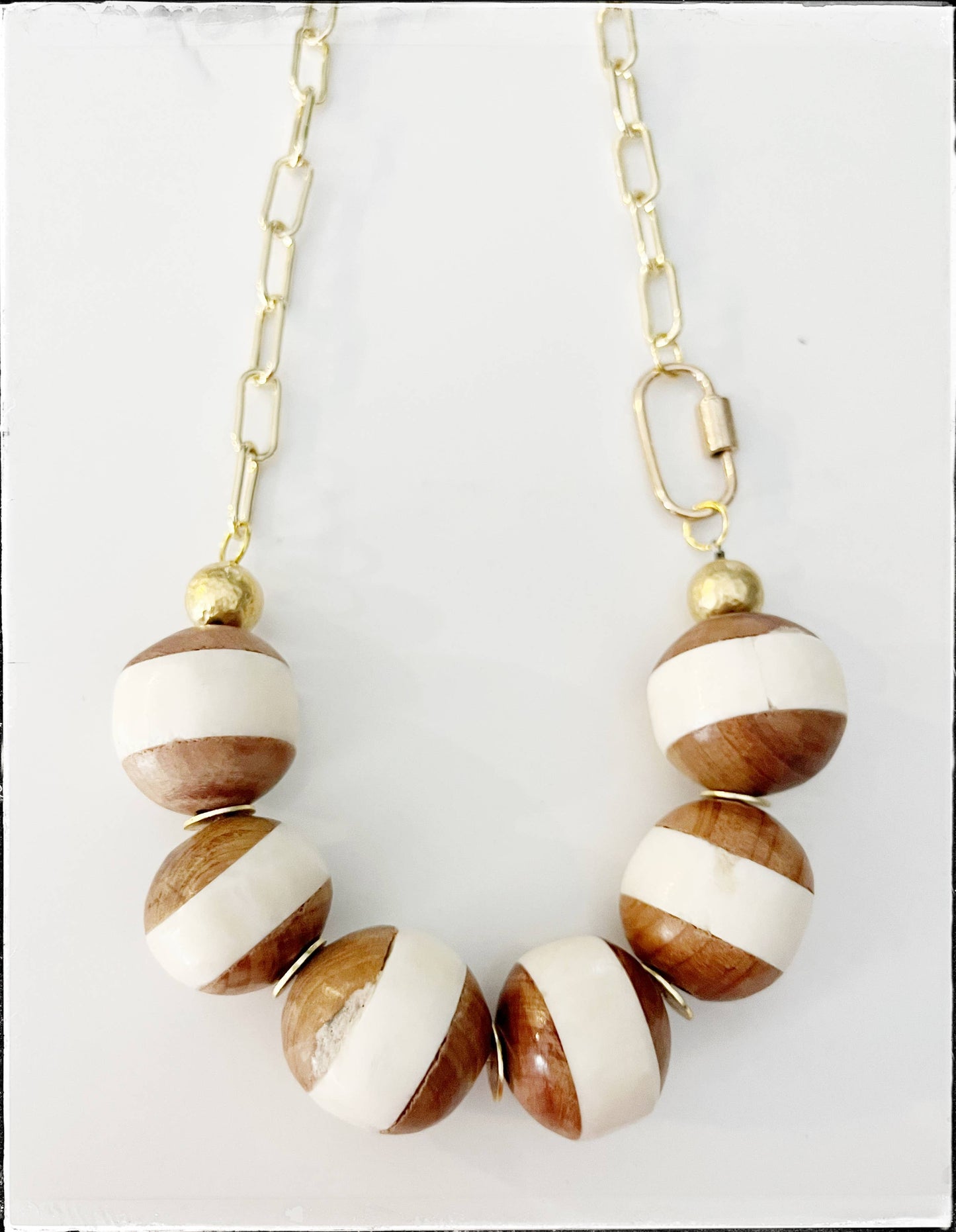 Paperclip Chain Necklace Bead Carabiner Bone & Wood Bead