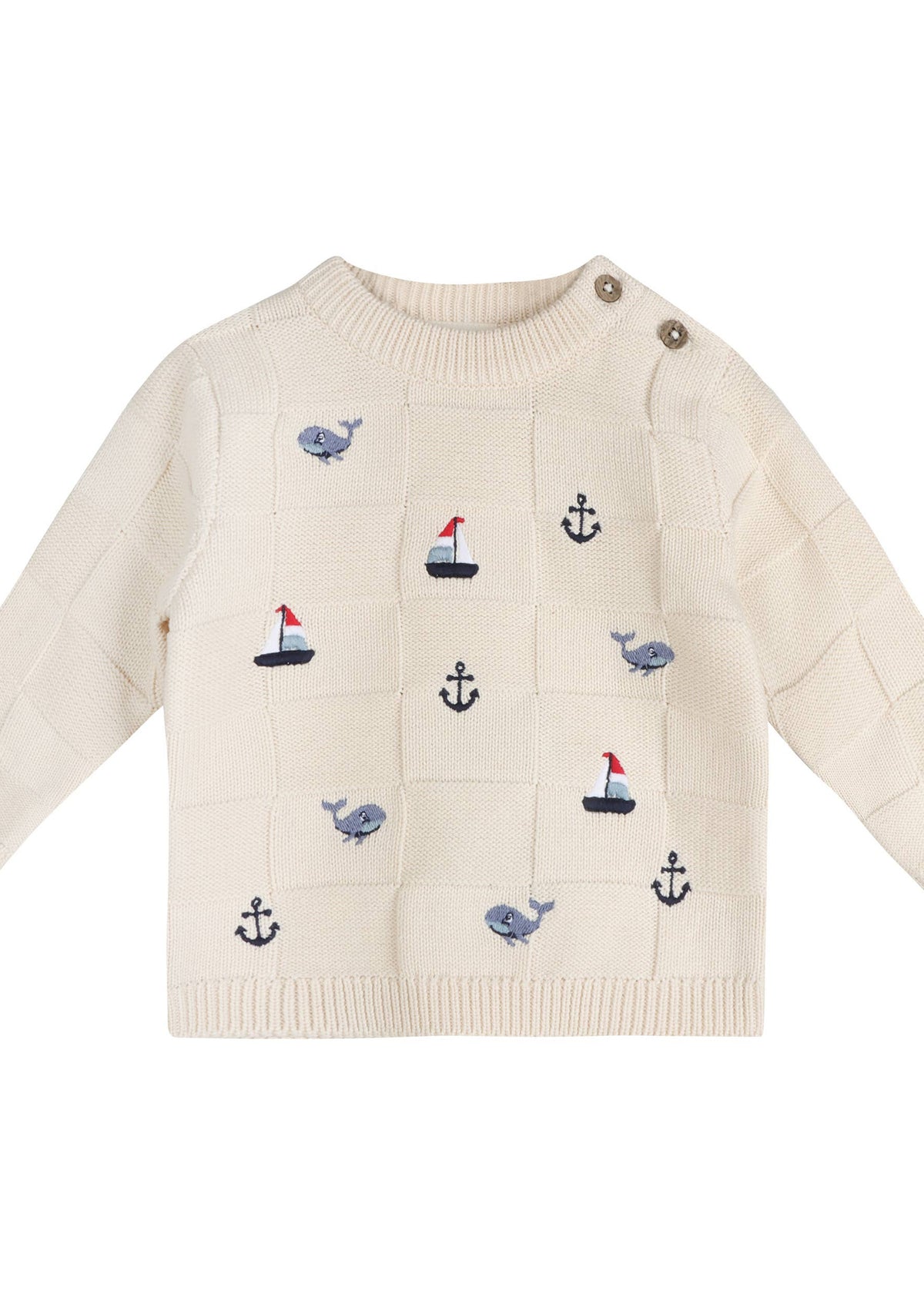 Miles Nautical Embroidered Baby Pullover