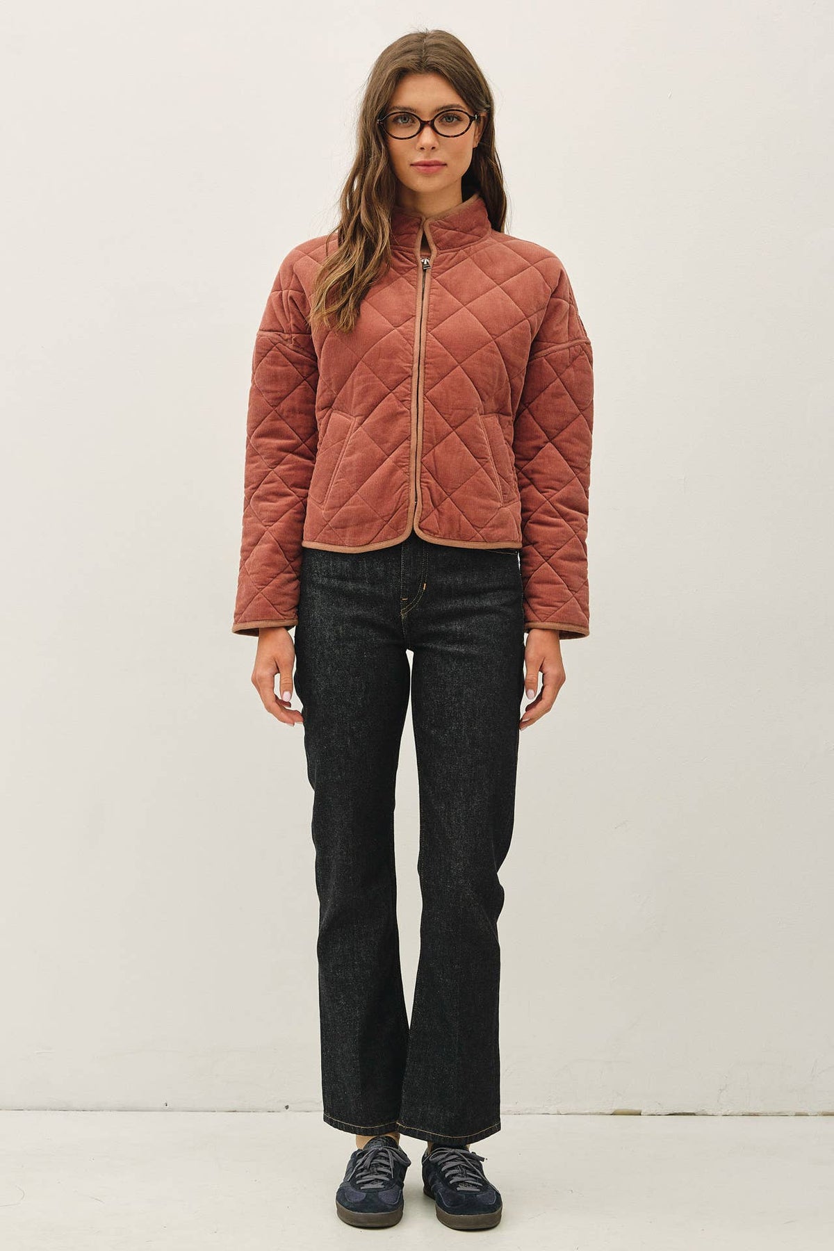CORDUROY QUILTING CROPPED JACKET : TEA ROSE / L