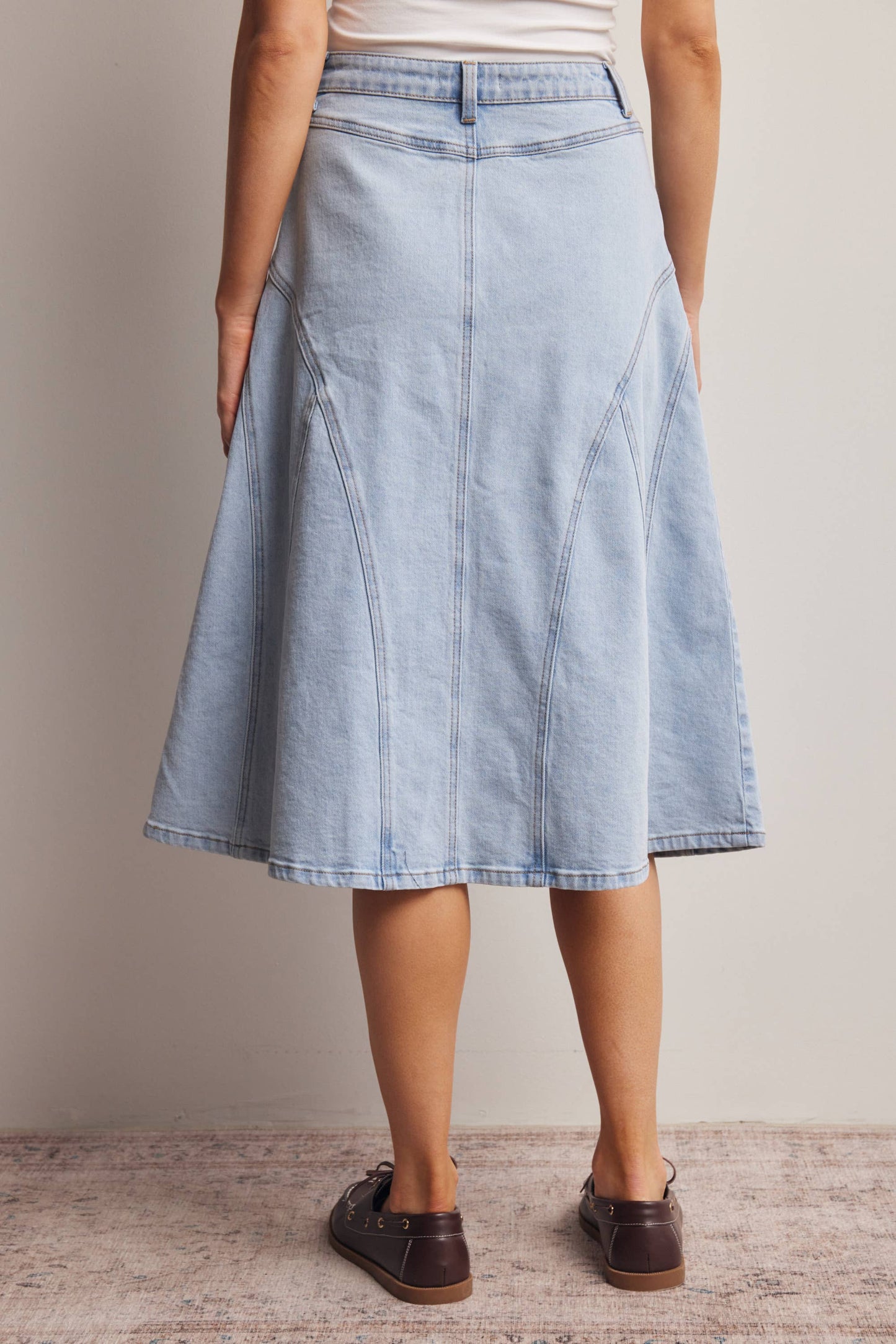 Shirley Paneled A-Line Stretch Denim Midi Skirt