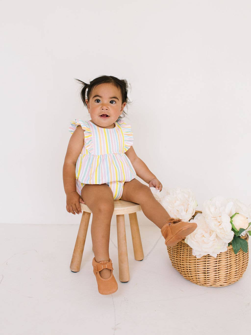 Amelia Romper in Pastel Stripe