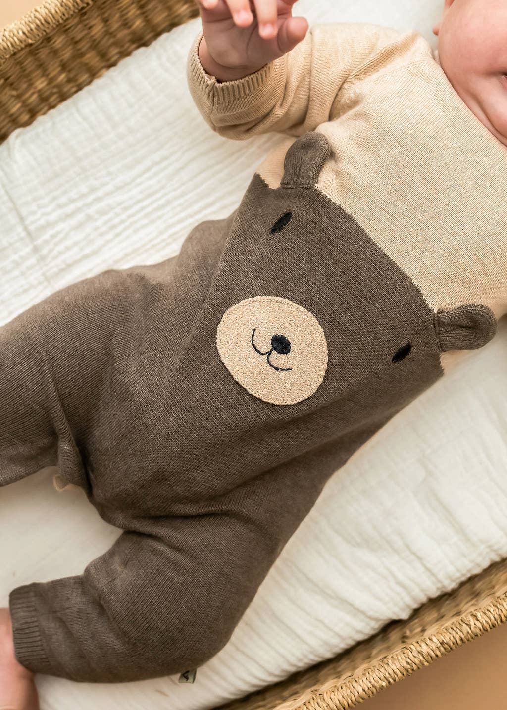 Cuddly Bear Embroidered Sweater Knit Baby Jumpsuit