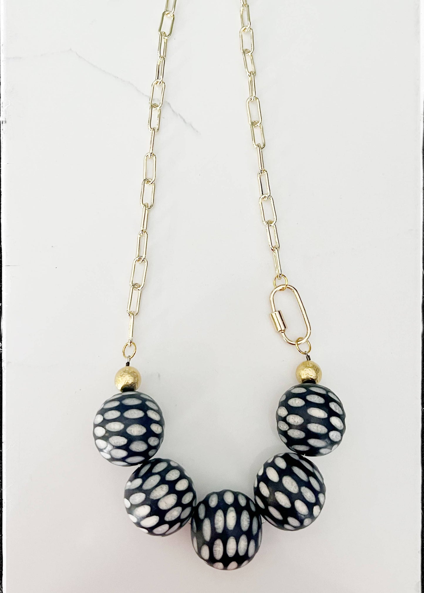 Chain Necklace Recycled Glass Bead Polka Dot Wood Bead