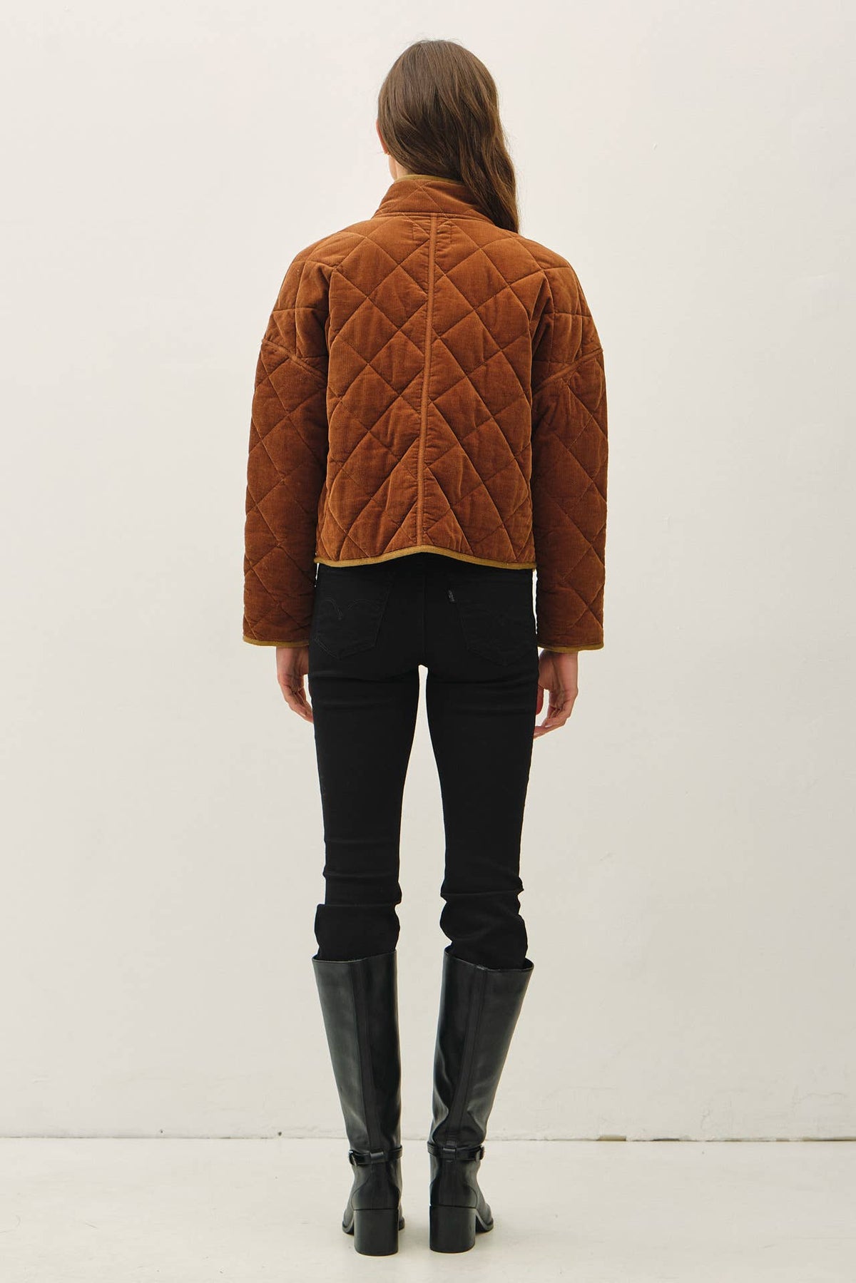 CORDUROY QUILTING CROPPED JACKET : GOLDEN BROWN / L