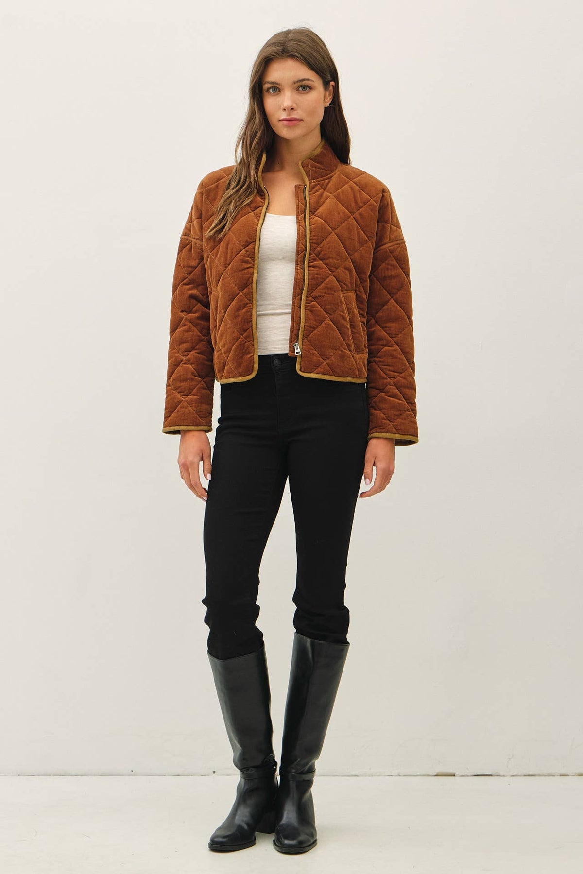 CORDUROY QUILTING CROPPED JACKET : TEA ROSE / L
