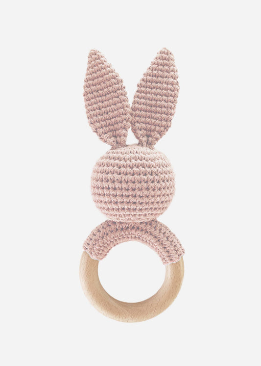 Cotton Crochet Pink Bunny Teether Rattle