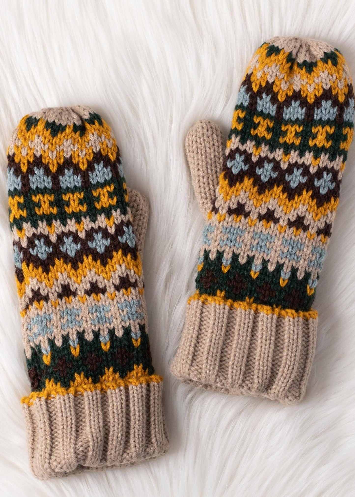 Beige Faireisle Mittens