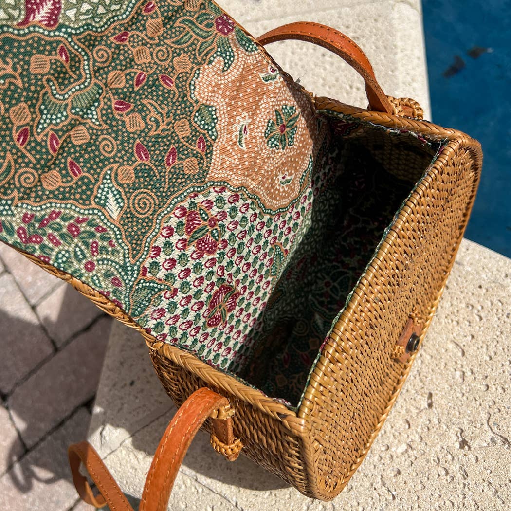 Rattan Saddle Crossbody Bag
