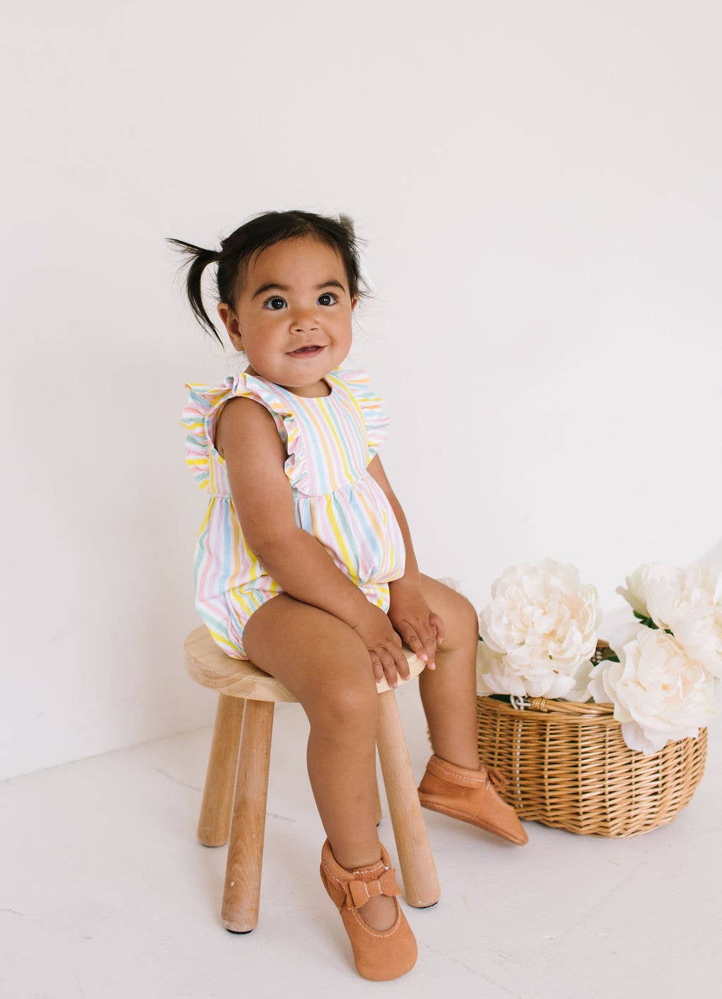 Amelia Romper in Pastel Stripe