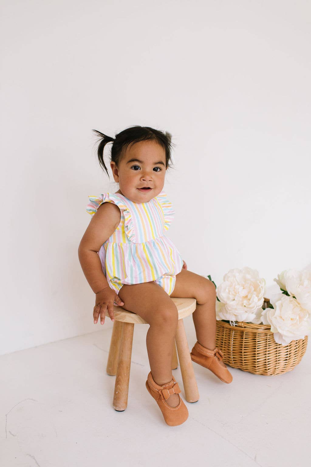 Amelia Romper in Pastel Stripe