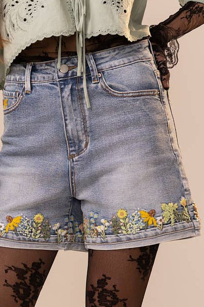 Joanie Embroidered Jean Shorts