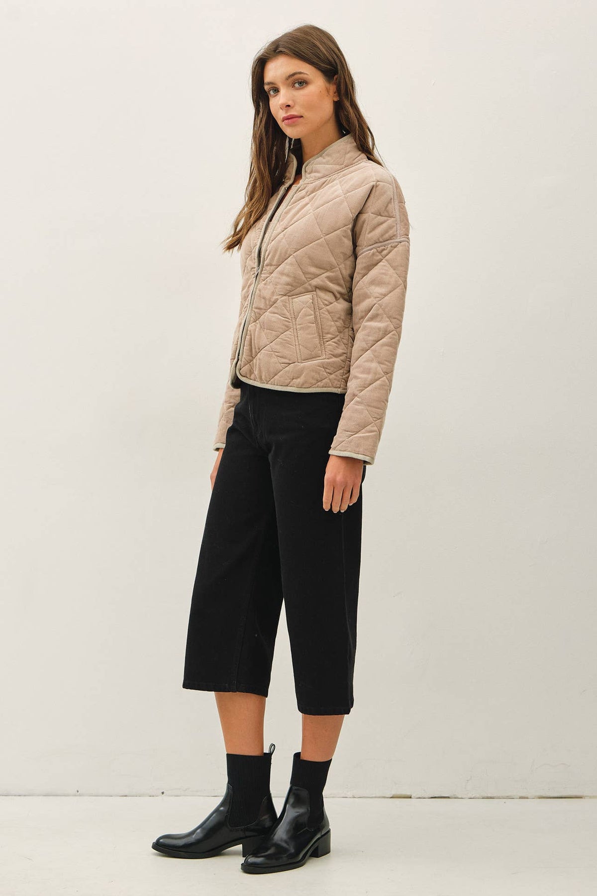 CORDUROY QUILTING CROPPED JACKET : TEA ROSE / L