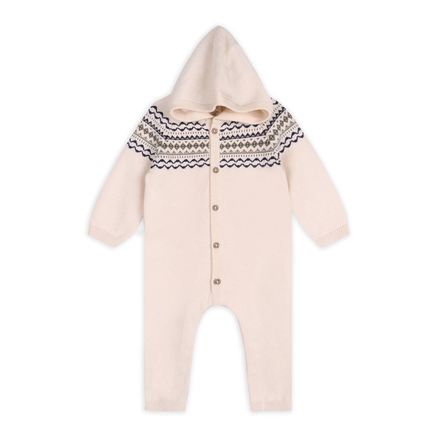 Fair Isle Jacquard Sweater Knit Baby Hooded Jumpsuit