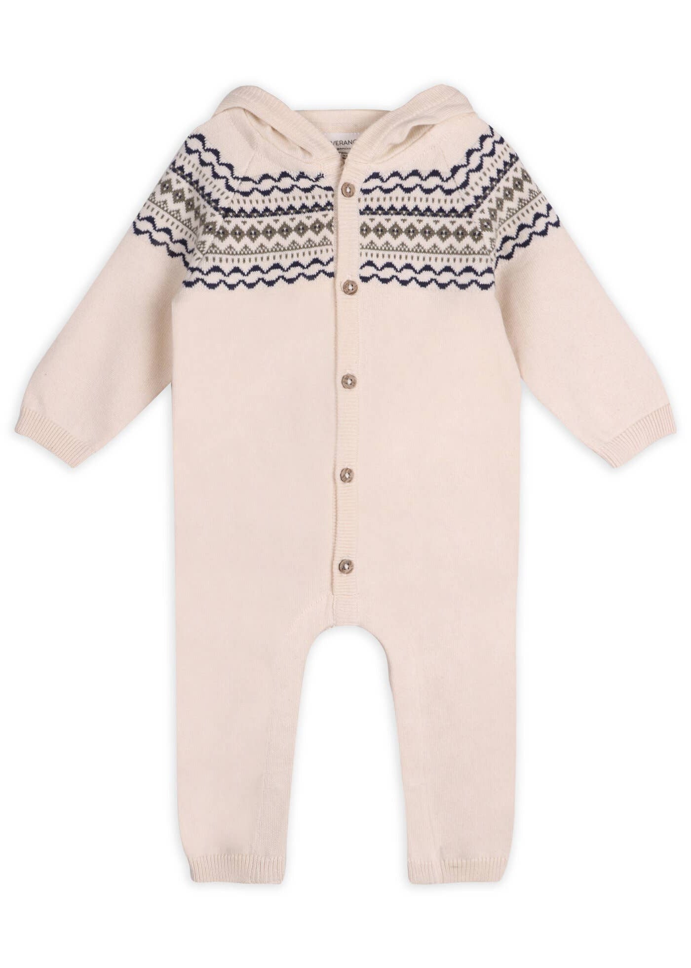 Fair Isle Jacquard Sweater Knit Baby Hooded Jumpsuit