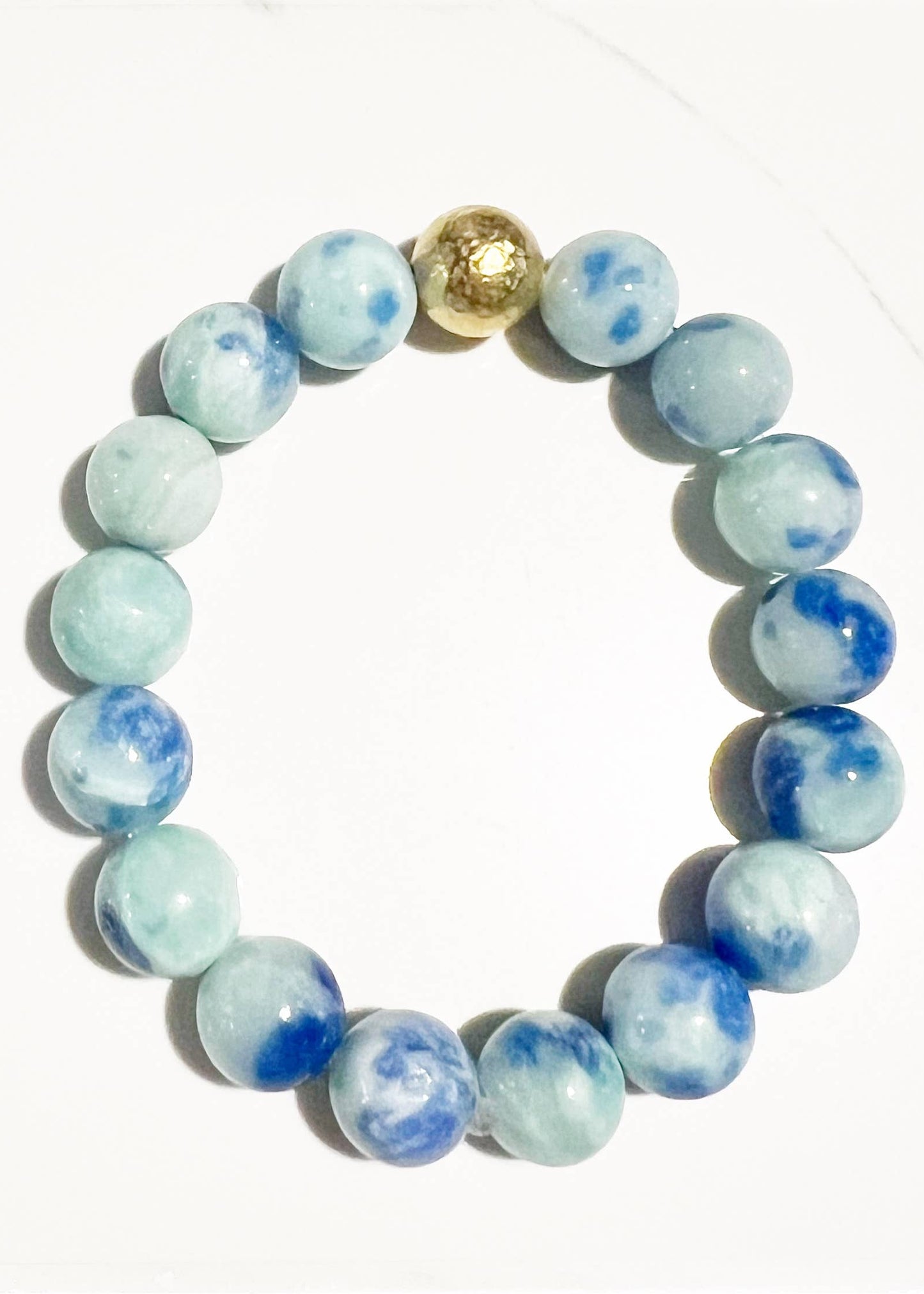 Peacock Blue Persian Jade Gemstone Bead Stretch Bracelet 