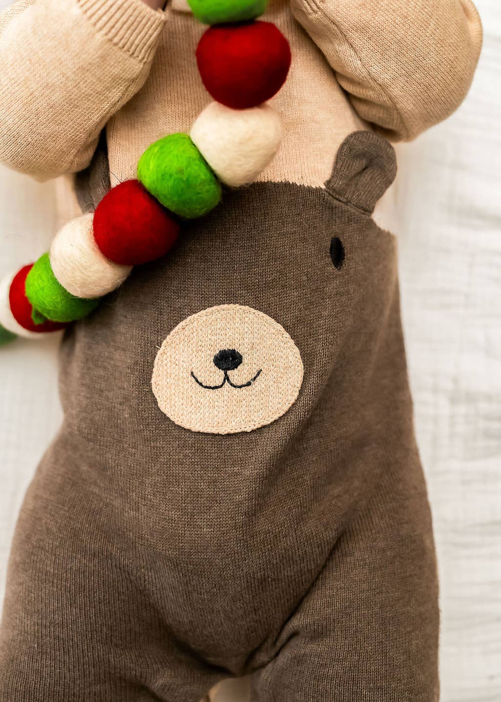Cuddly Bear Embroidered Sweater Knit Baby Jumpsuit