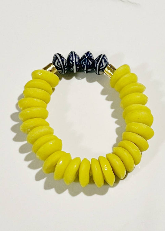 Ashanti Glass & Chinoiserie Saucer Bead Bracelet - Yellow