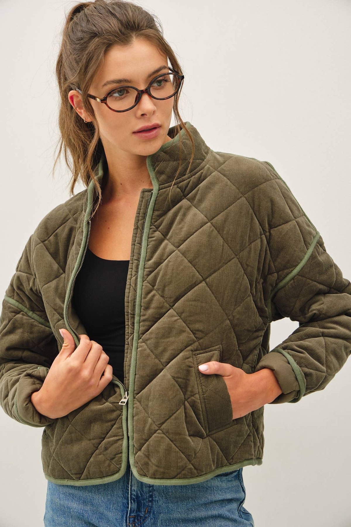 CORDUROY QUILTING CROPPED JACKET : TEA ROSE / L