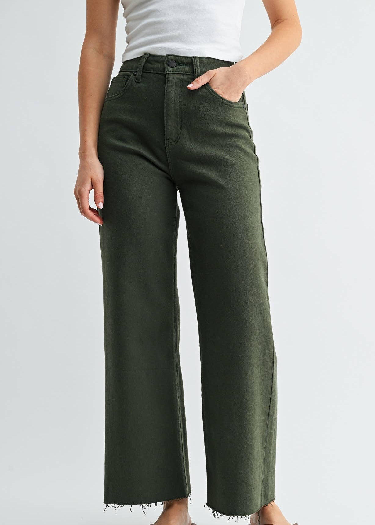 Scissor Cut Wide Leg Jean -Olive