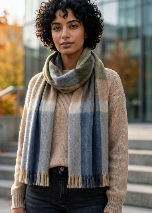 Olive Plaid Alpaca Scarf