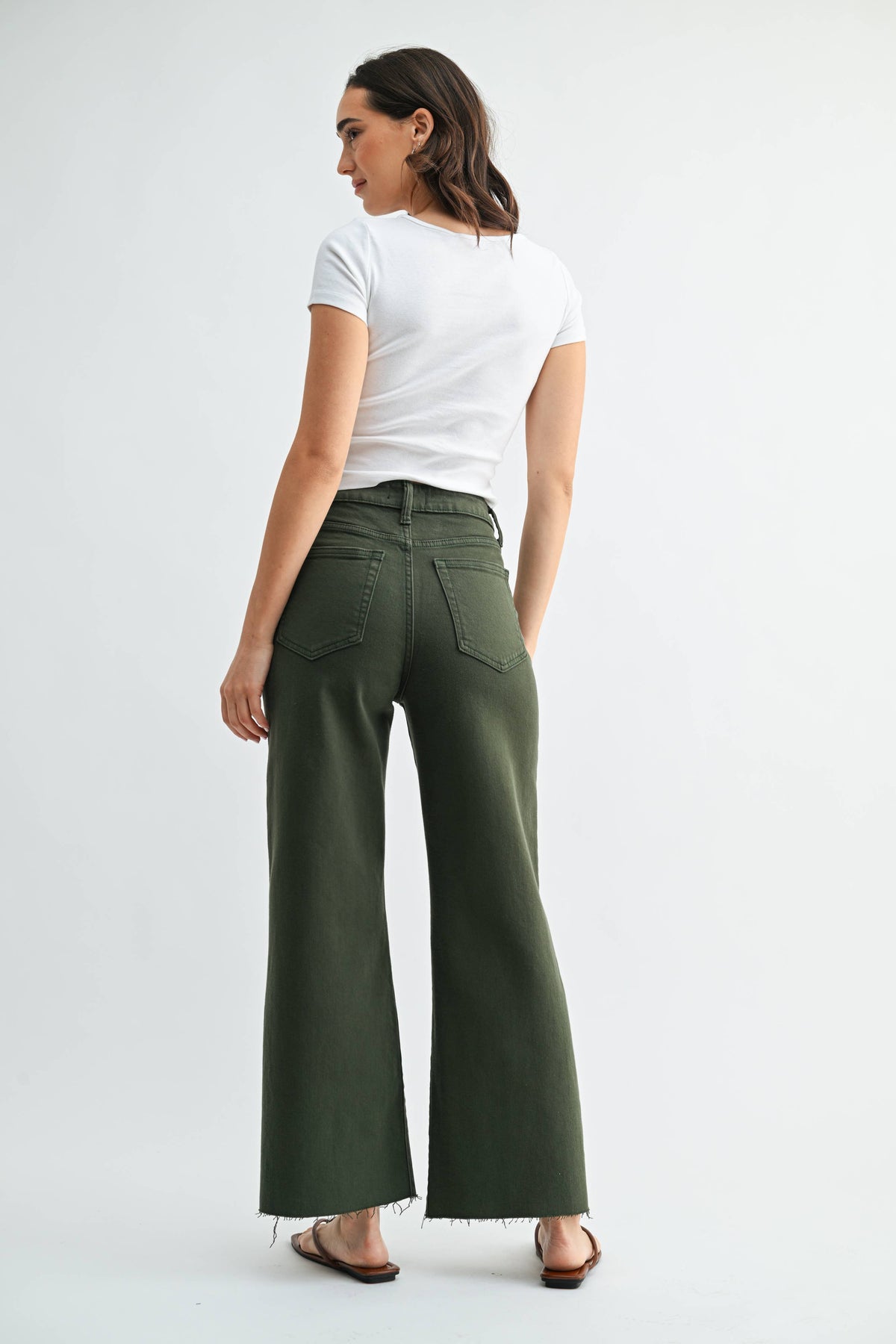 Scissor Cut Wide Leg Jean - DARK OLIVE - DP718: 24