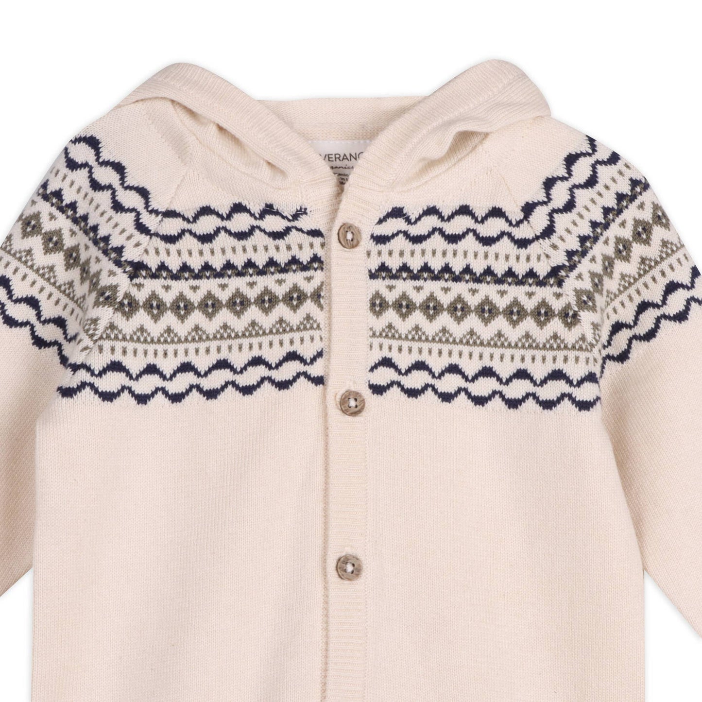 Fair Isle Jacquard Sweater Knit Baby Hooded Jumpsuit