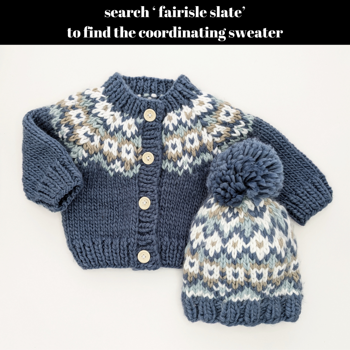 Fairisle Slate Beanie Hat Baby & Kids: Medium (6-24 months)