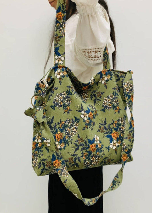 Vintage Floral Corduroy Tote Bag