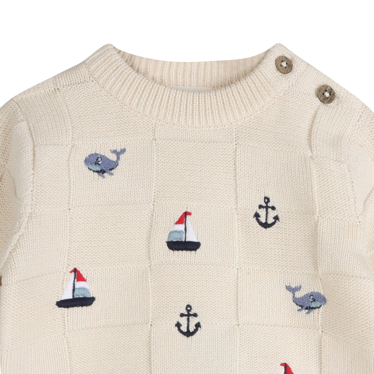 Miles Nautical Embroidered Baby Pullover