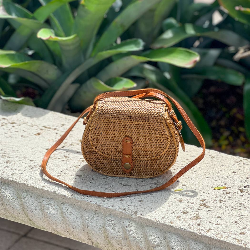 Rattan Saddle Crossbody Bag