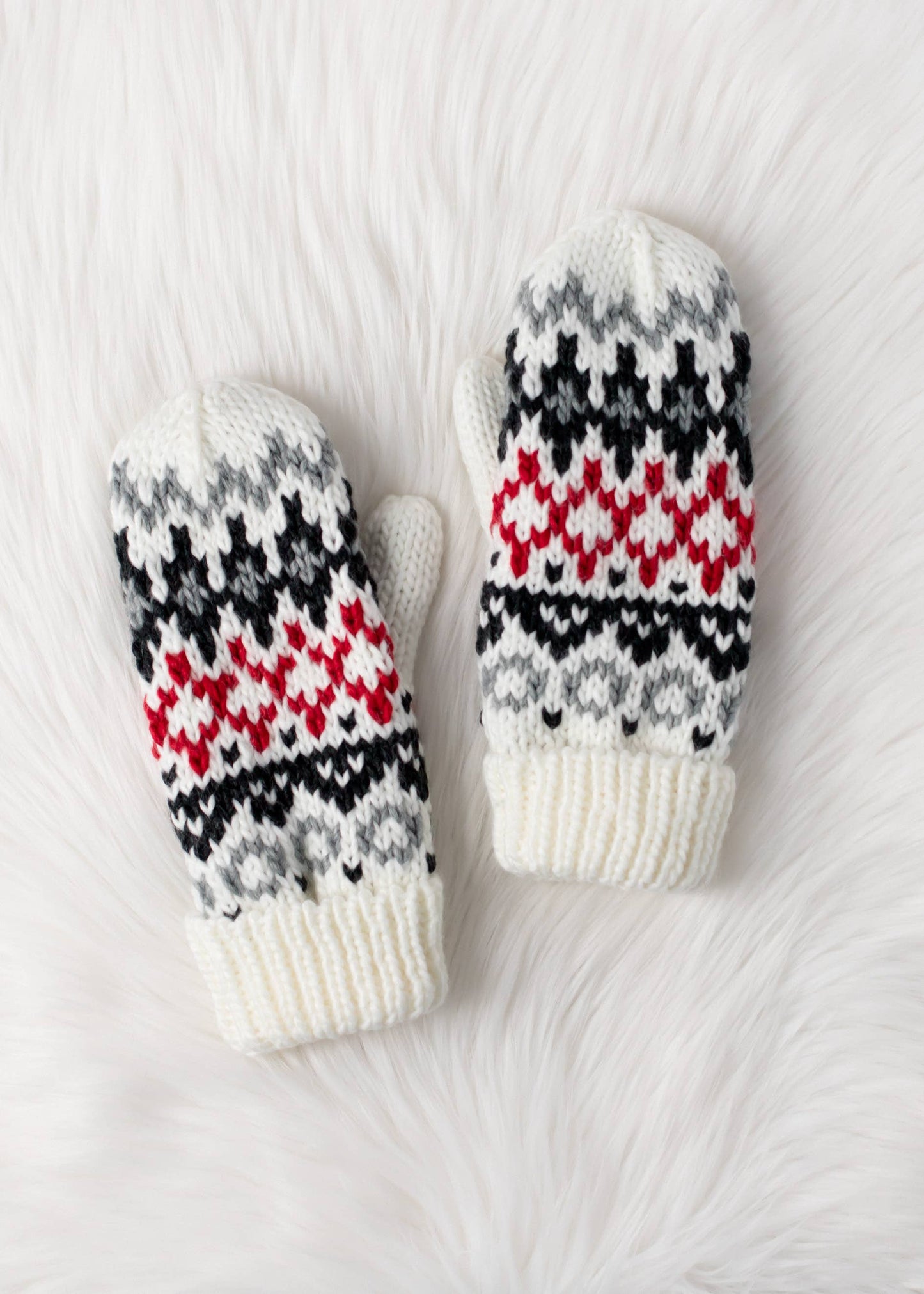 Ivory, Red & Gray Fairisle Mittens