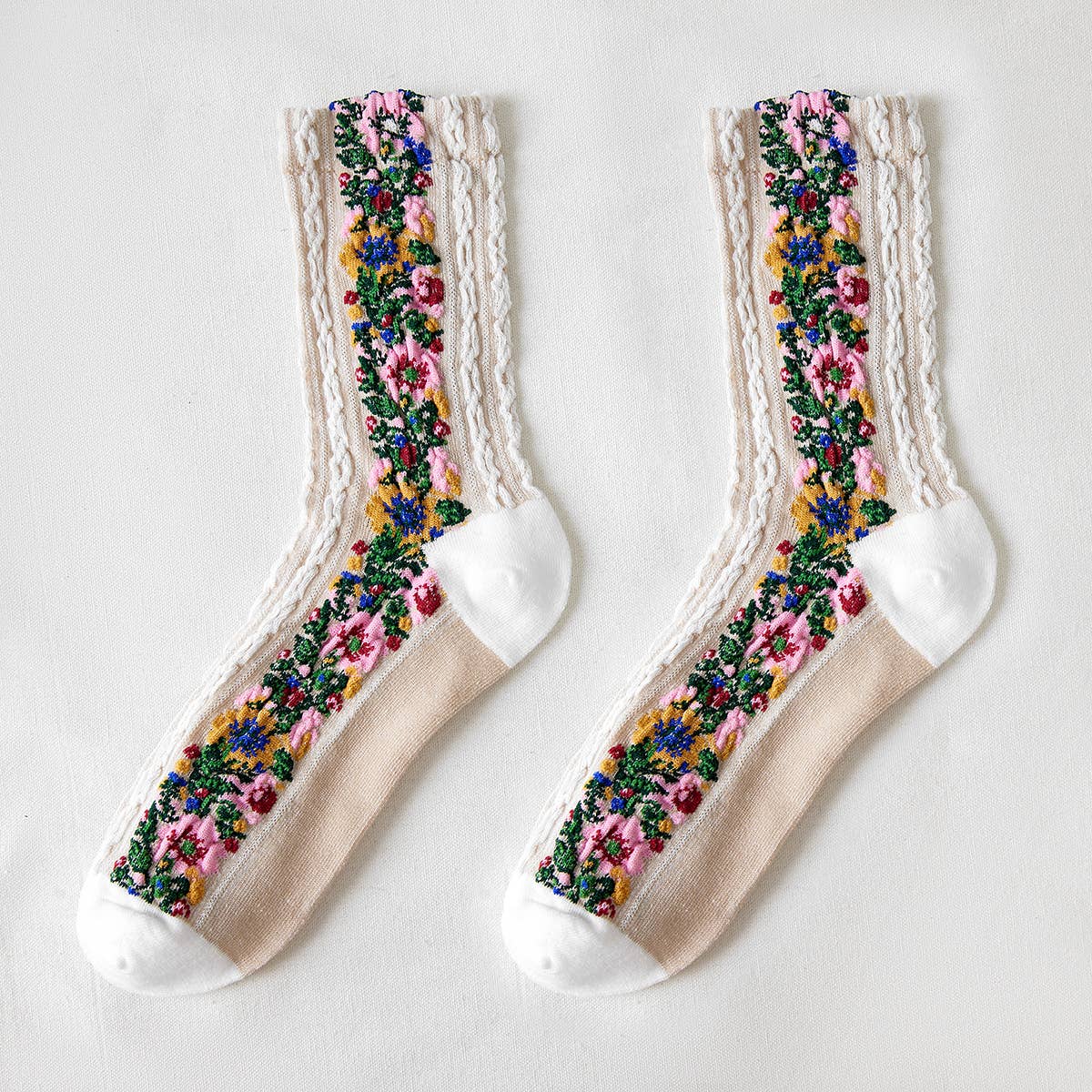 Rufia - Vintage Floral Print Summer Socks: WHITE / AVERAGE