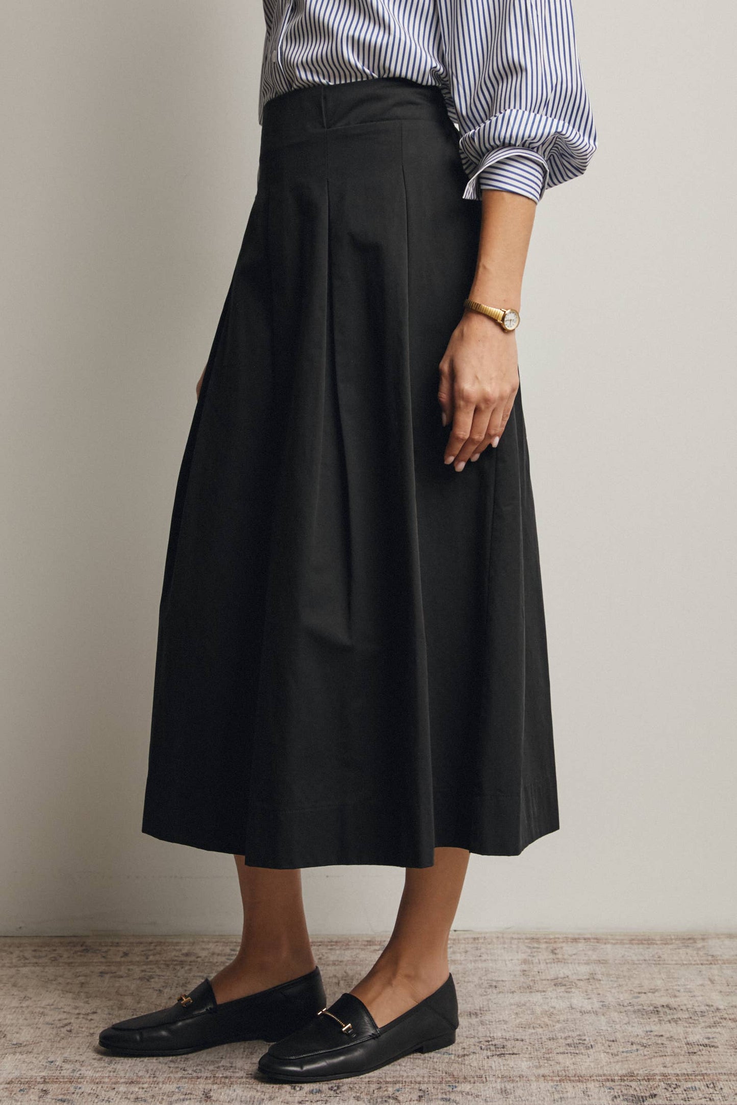 Maria Black Pleated Midi Skirt