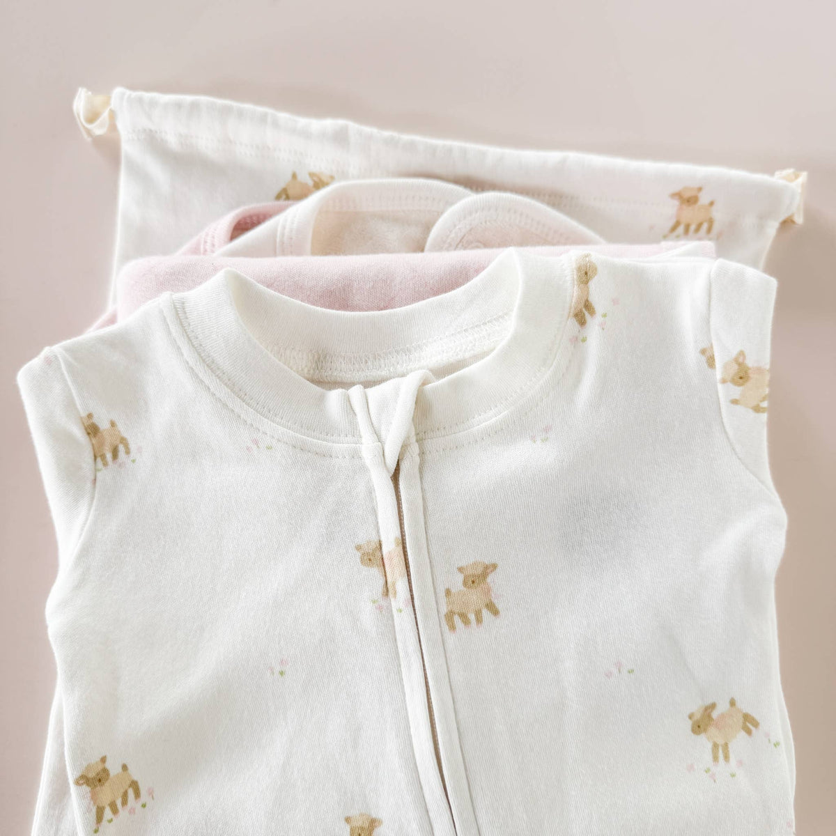 Organic Layette  Zipper Romper Lamb Baby Newborn Gift: Cream / 0-3m