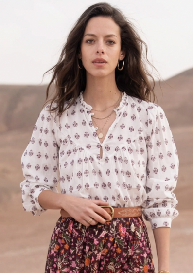 Perle Long Sleeve Embroidered Blouse