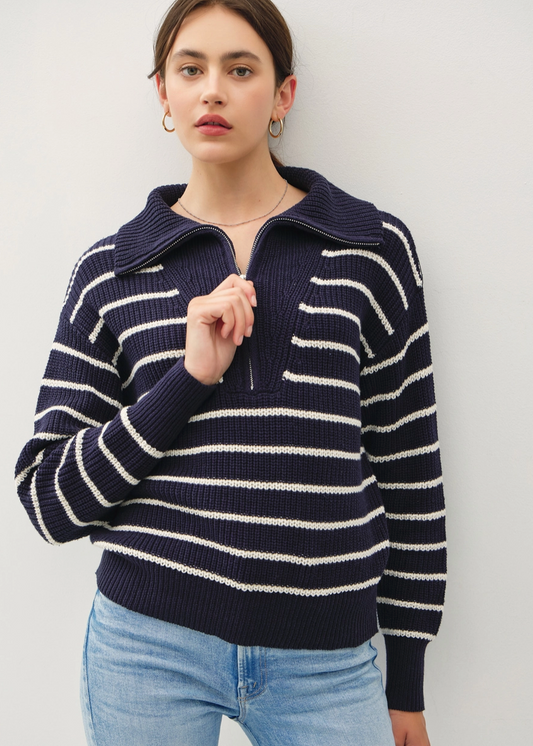 Ally Half Zip Striped Sweater